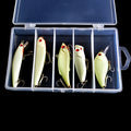 5pcs/Lot Night Glow Crankbaits Fishing Lures Set Minnow Wobblers Popper Vib Pencil Luminous Artificial Baits Kit With Lure Box