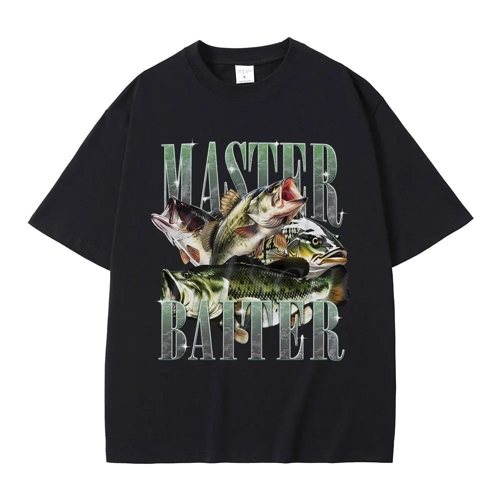 Master Baiter Bass Fishing Fisher Funny Meme Graphic T-shirts Men Casual Cotton Tshirt Short Sleeve Vintage Summer Pop T Shirts