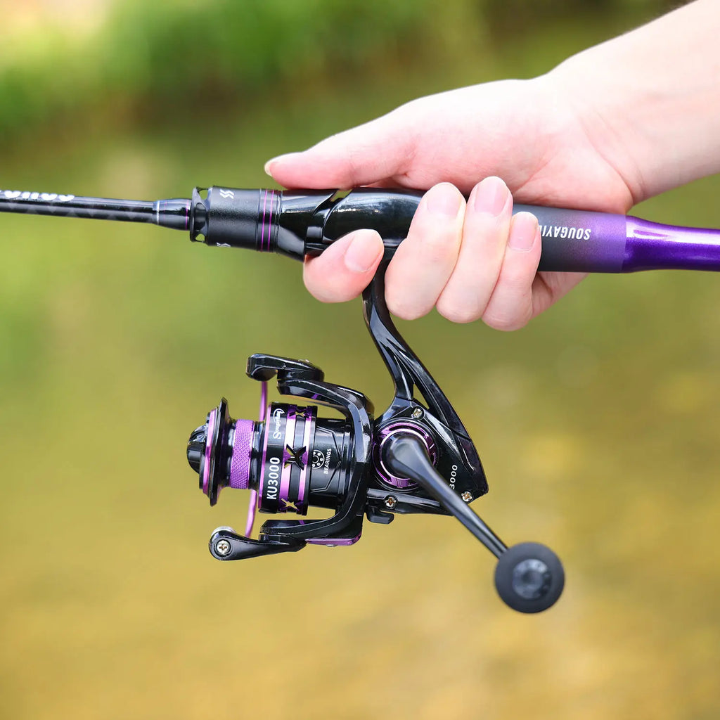 Sougayilang 2section Carbon Fishing Rod and Spinning Fishing Reel Combo 1.68m Rod 1000-3000 Fishing Rod Carp Bass Freshwater