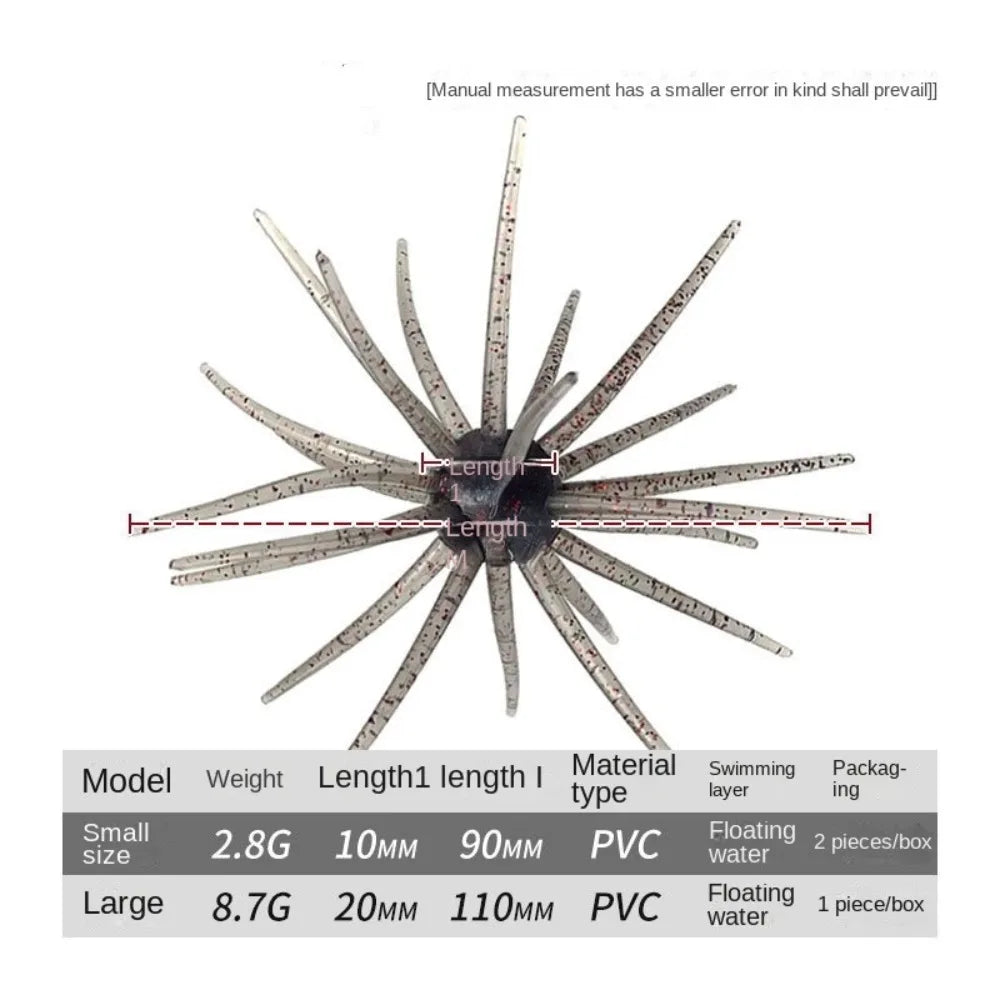 2PCS 2024 Dice Fishing Sea Urchin Lures TPE 2.8g 8.7g Silicone Worm Lure Handmade Artificial Tackle. Urchin BFS Fishing Lure