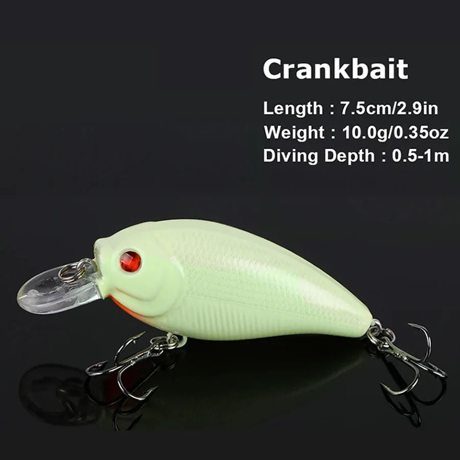5pcs/Lot Night Glow Crankbaits Fishing Lures Set Minnow Wobblers Popper Vib Pencil Luminous Artificial Baits Kit With Lure Box