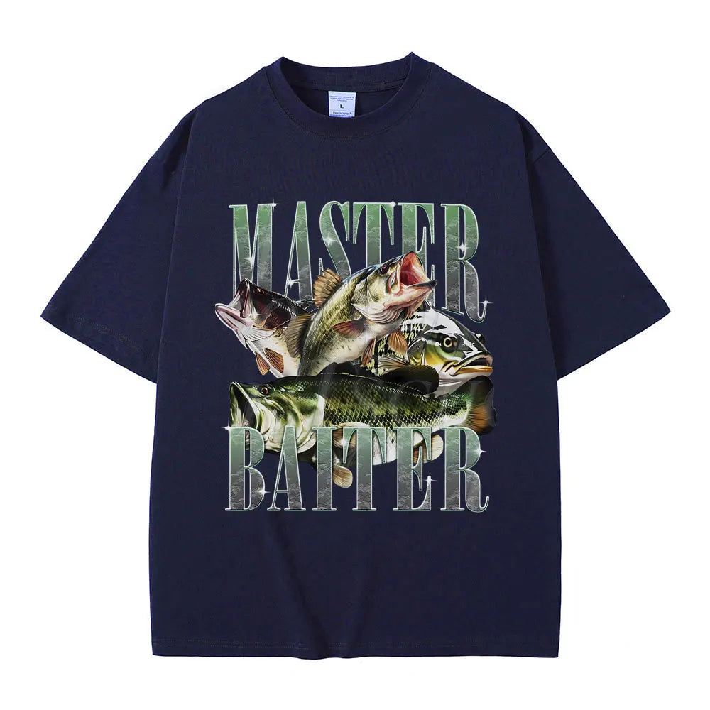 Master Baiter Bass Fishing Fisher Funny Meme Graphic T-shirts Men Casual Cotton Tshirt Short Sleeve Vintage Summer Pop T Shirts