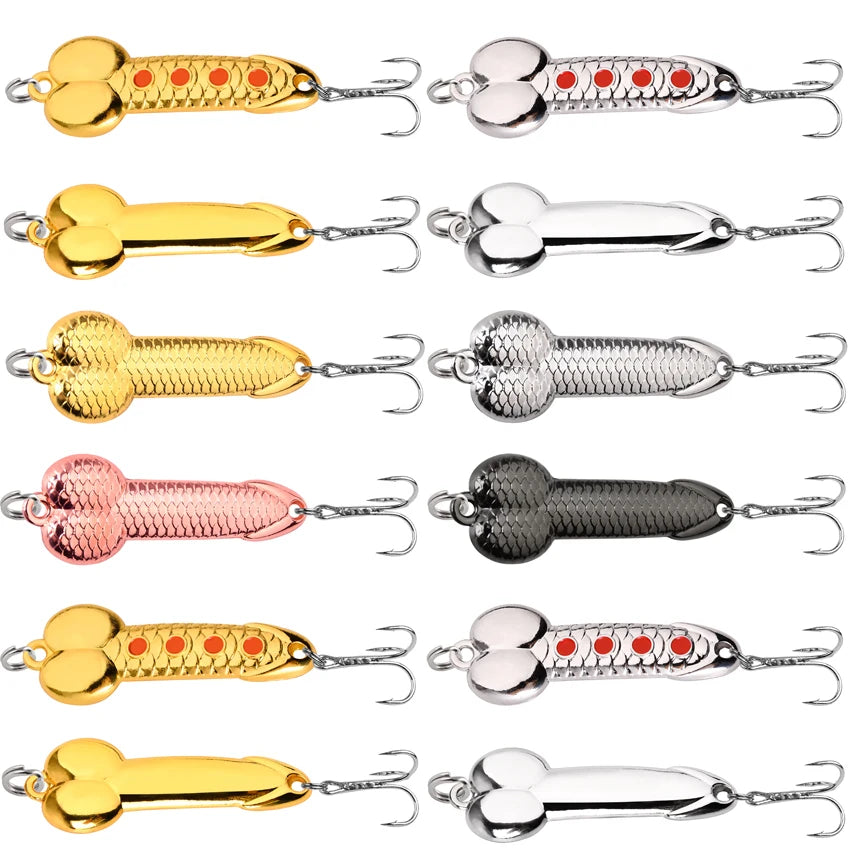 12Pcs Spoon Fishing Lures Set Metal Dick Penis Shape Bait Crankbait Hook 5-20g Metal Sequin VIB Jig Pesca Fishing Lures Bait