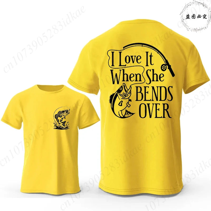 I Love It When She Bends Over Fishing T-Shirt for Men, Funny Graphic Tee, Casual Short Sleeve O Neck Tops, Harajuku Streetwear