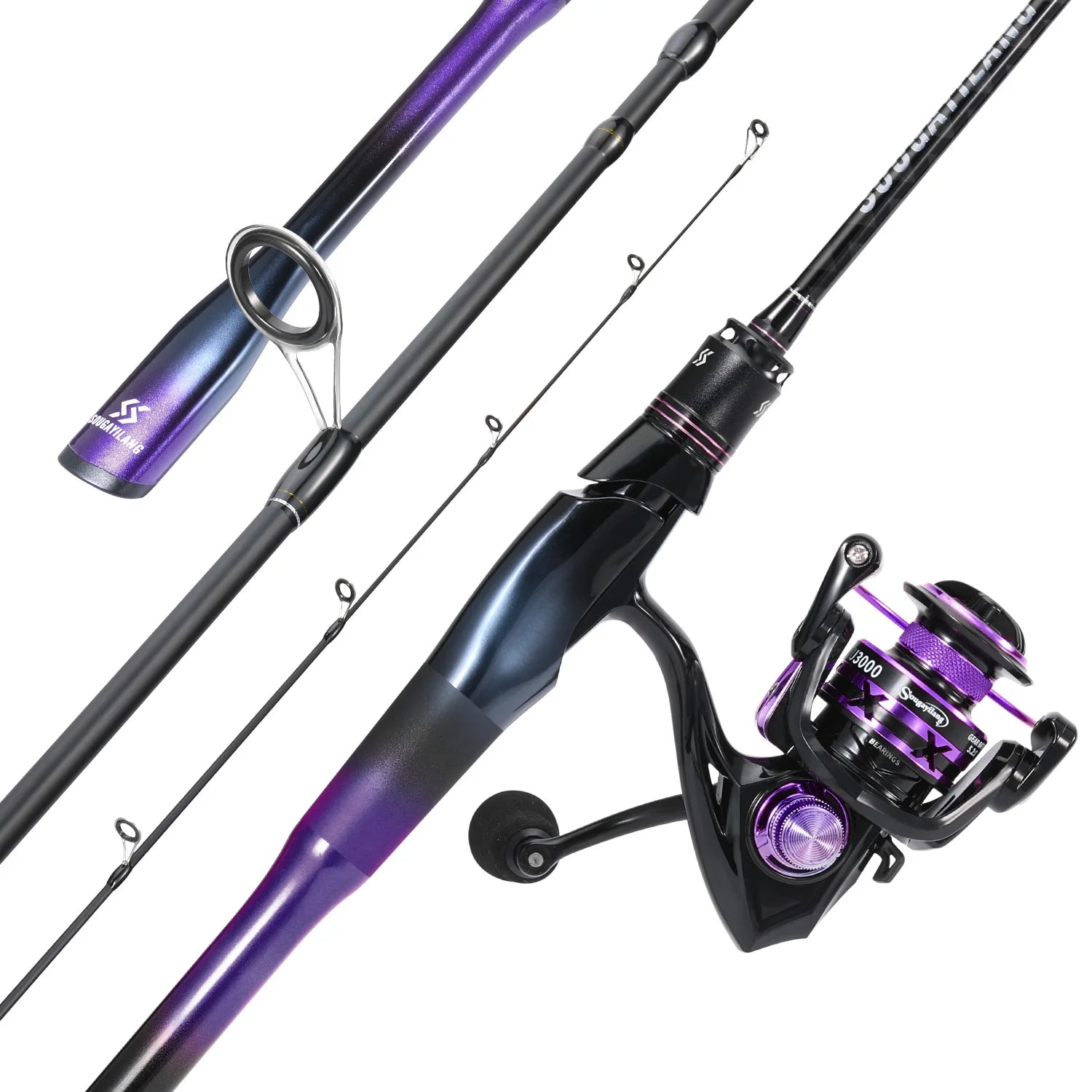 Sougayilang 2section Carbon Fishing Rod and Spinning Fishing Reel Combo 1.68m Rod 1000-3000 Fishing Rod Carp Bass Freshwater