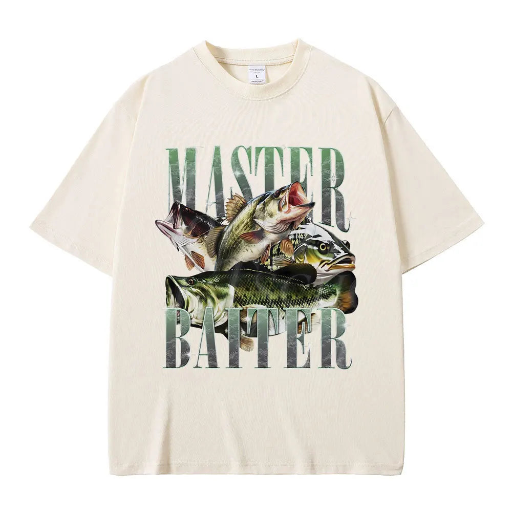 Master Baiter Bass Fishing Fisher Funny Meme Graphic T-shirts Men Casual Cotton Tshirt Short Sleeve Vintage Summer Pop T Shirts