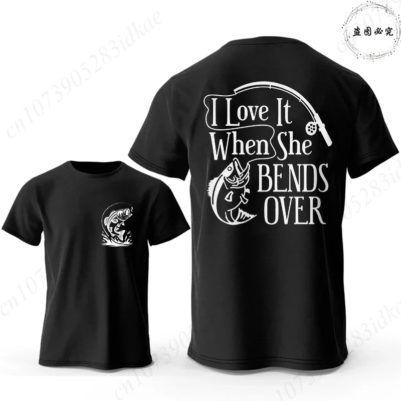 I Love It When She Bends Over Fishing T-Shirt for Men, Funny Graphic Tee, Casual Short Sleeve O Neck Tops, Harajuku Streetwear