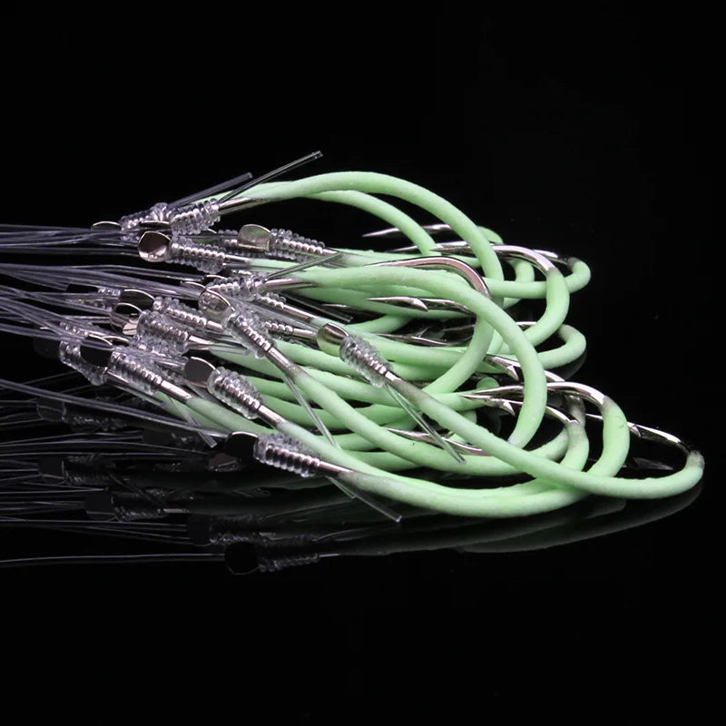 30pcs/lot Night Fishing Hook Glow In Dark String Hooks 16-24# Luminous Crank Nake Single Fishhook Freshwater & Saltwater