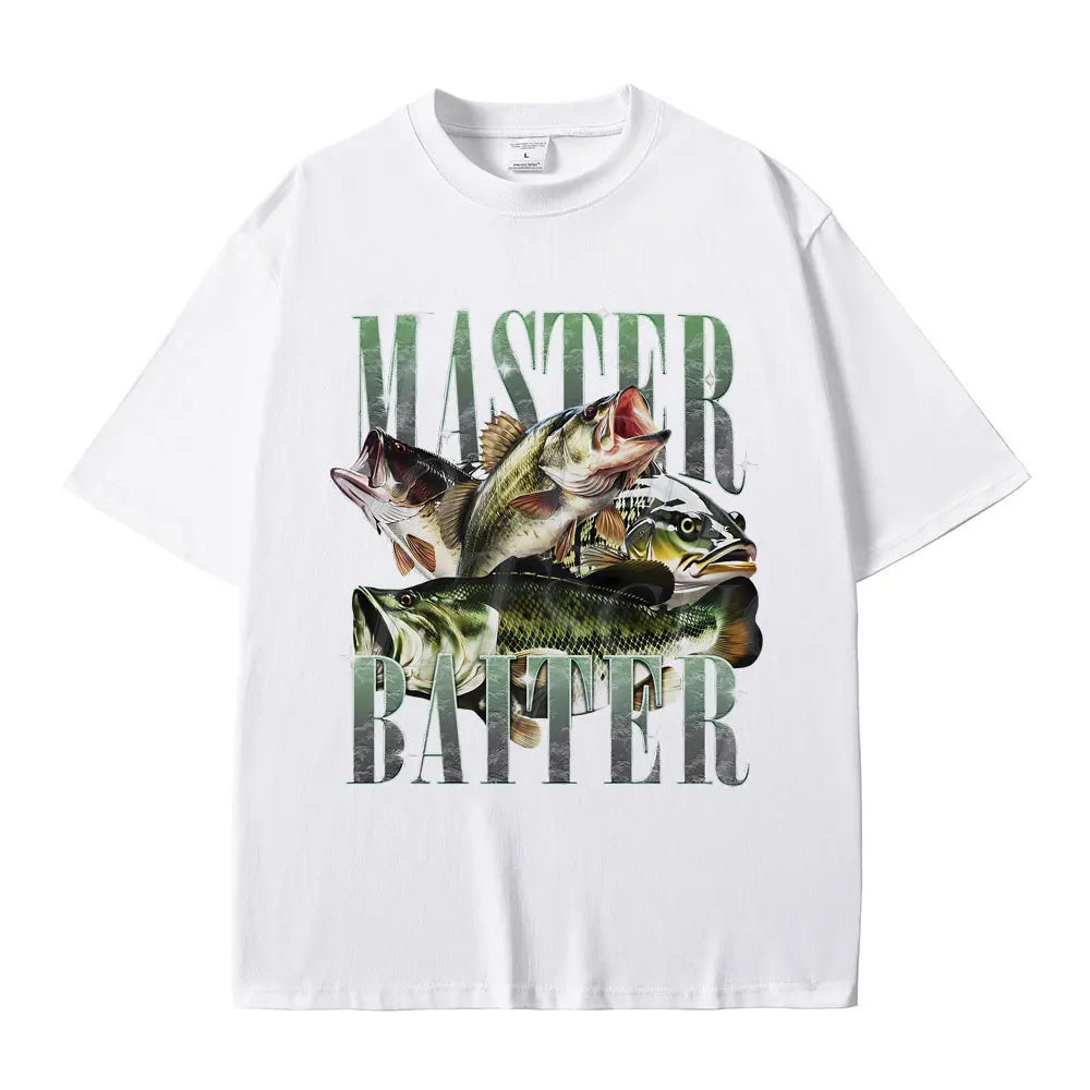Master Baiter Bass Fishing Fisher Funny Meme Graphic T-shirts Men Casual Cotton Tshirt Short Sleeve Vintage Summer Pop T Shirts