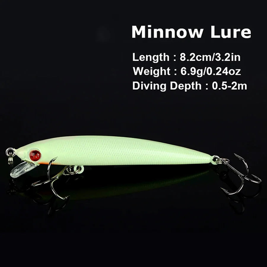 5pcs/Lot Night Glow Crankbaits Fishing Lures Set Minnow Wobblers Popper Vib Pencil Luminous Artificial Baits Kit With Lure Box