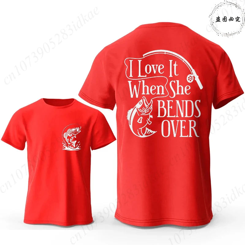 I Love It When She Bends Over Fishing T-Shirt for Men, Funny Graphic Tee, Casual Short Sleeve O Neck Tops, Harajuku Streetwear