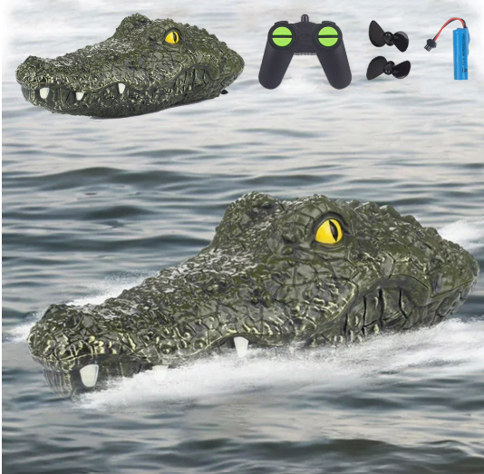 Crocodile Head Remote Control Boat 12.2 Inch 2.4G RC Pool Toy with Waterproof Design Outdoor Water Racing Game for Teens Adults Summer Fun