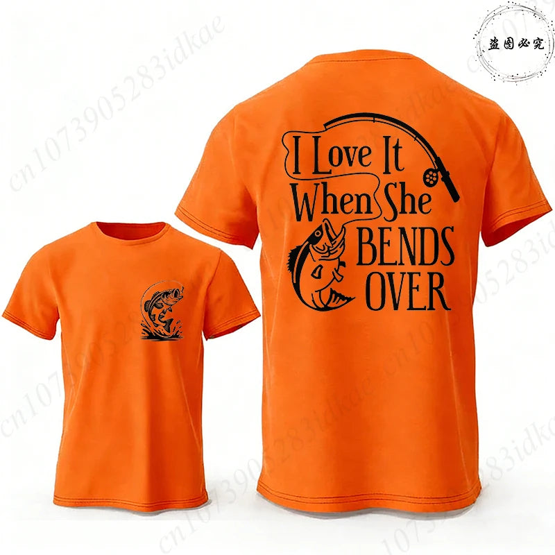 I Love It When She Bends Over Fishing T-Shirt for Men, Funny Graphic Tee, Casual Short Sleeve O Neck Tops, Harajuku Streetwear
