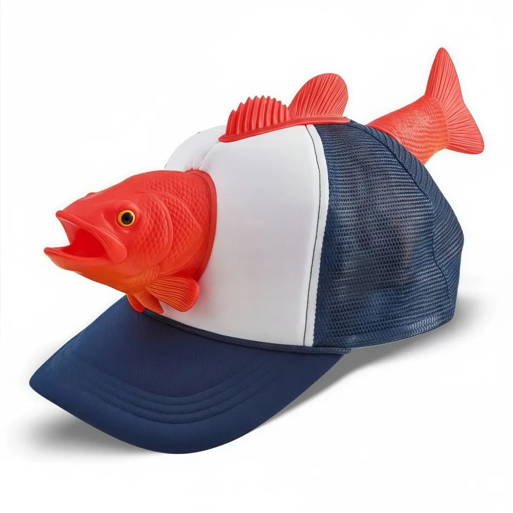 Funny 3D Fish Animal Trucker Hat Mesh One Size Novelty Fishing Hat Breathable Adjustable Fit Baseball Cap For Men Women