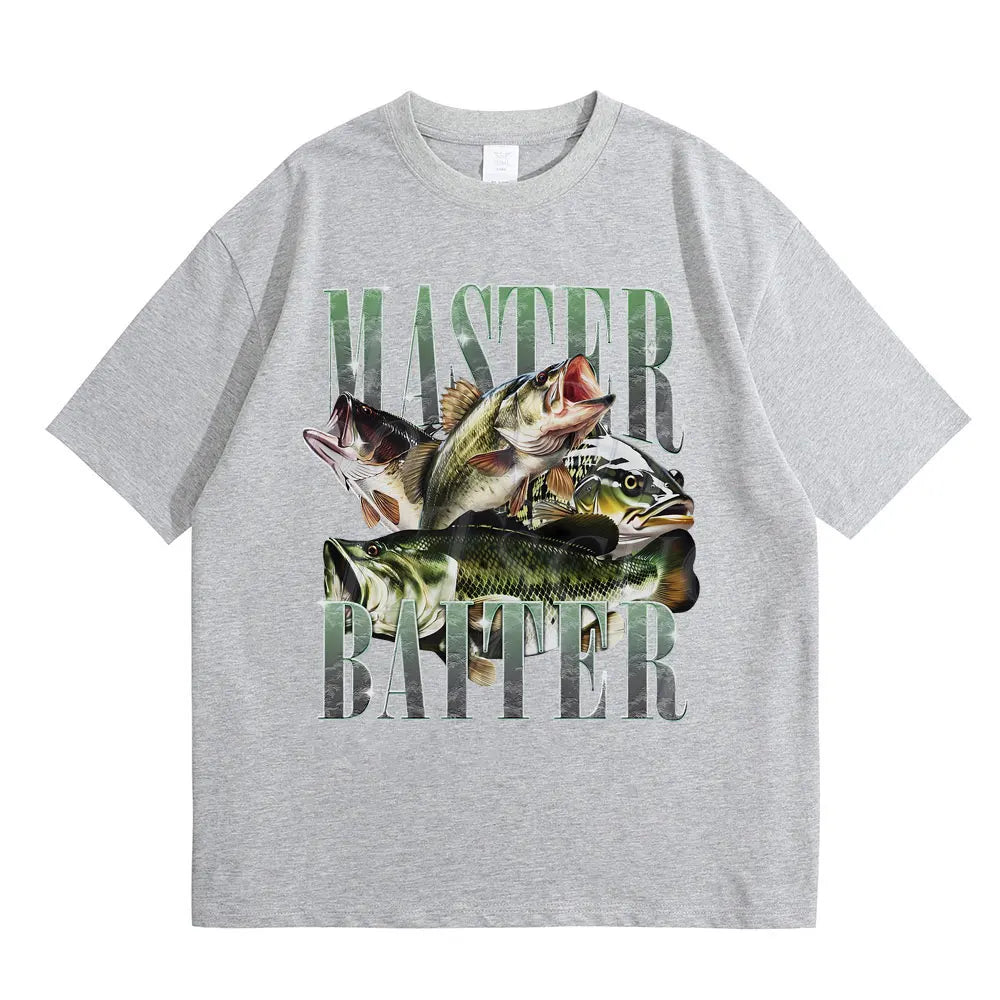 Master Baiter Bass Fishing Fisher Funny Meme Graphic T-shirts Men Casual Cotton Tshirt Short Sleeve Vintage Summer Pop T Shirts