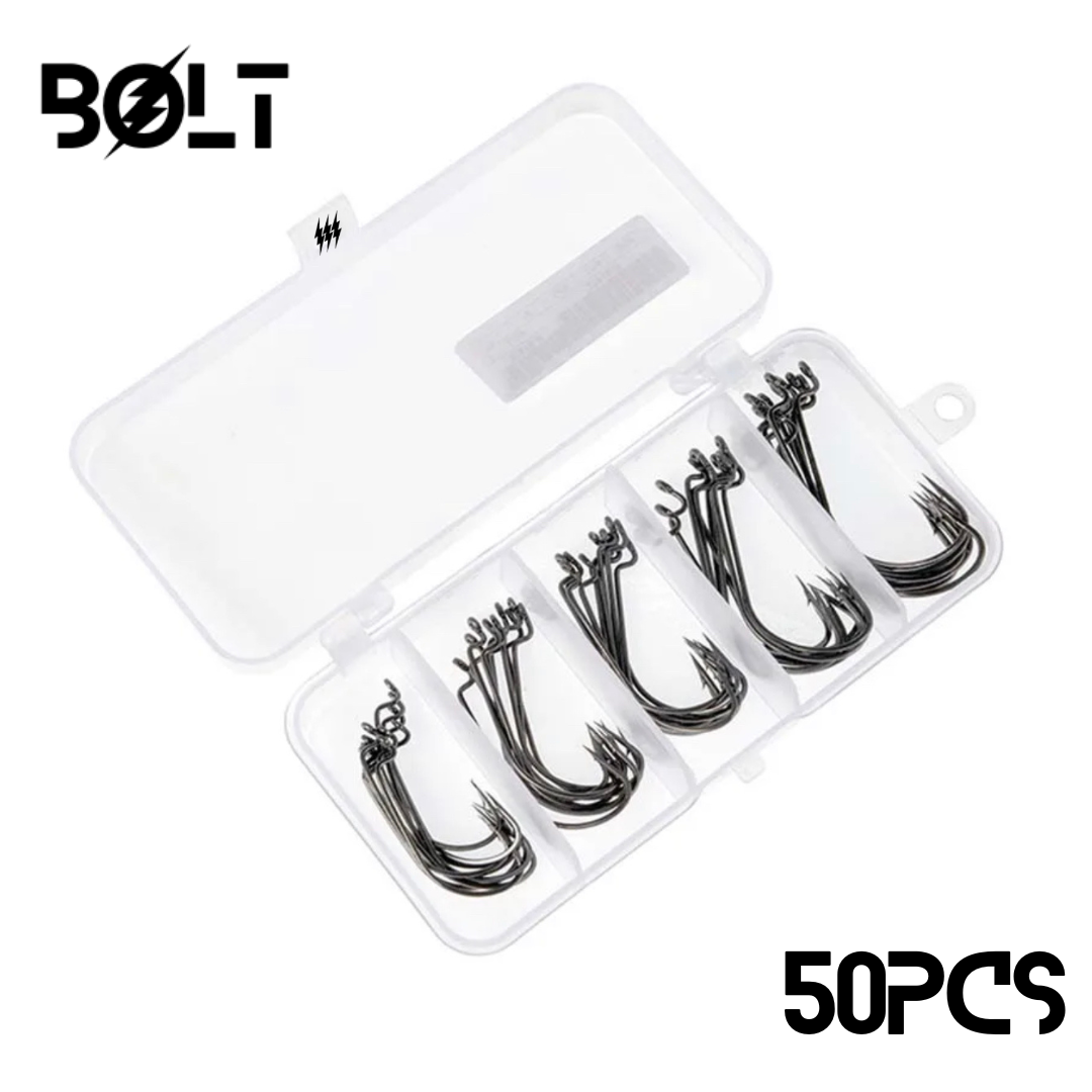 Bolt 50pcs Wide Bass Fishing Hook 3/0#-2#