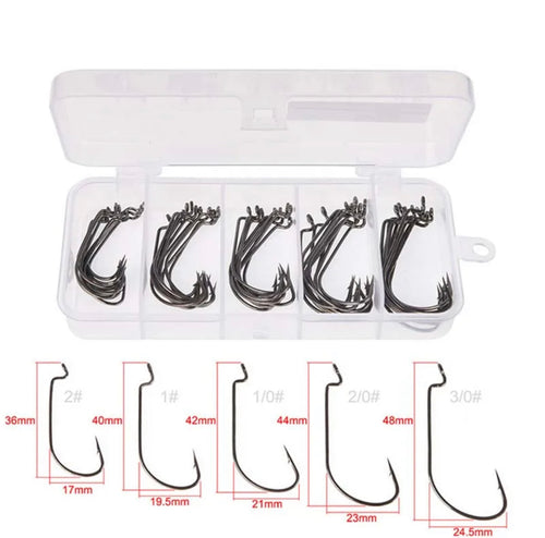 Bolt 50pcs Wide Bass Fishing Hook 3/0#-2#
